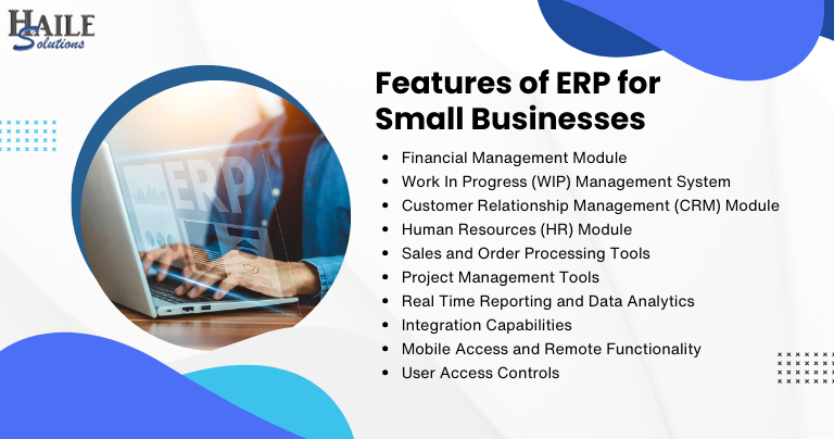 Graphic Describing Features of ERP for Small Businesses